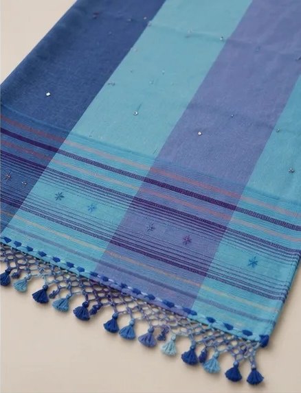 Aqua Blue Ombre Cotton Dupatta view 4