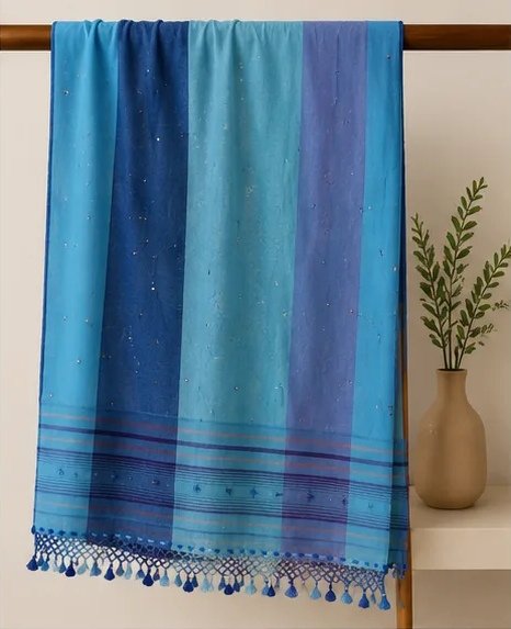 Aqua Blue Ombre Cotton Dupatta