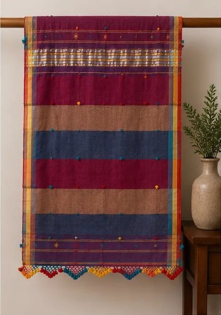 Ruby Multicolor Striped Cotton Dupatta view 2