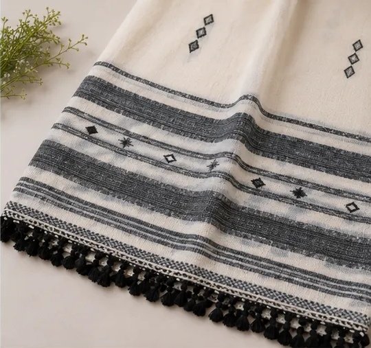 Ivory Black Handwoven Cotton Dupatta view 4