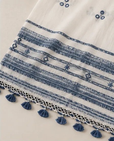 Ivory Blue Handwoven Cotton Dupatta view 3