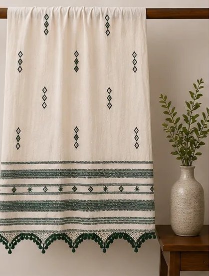 Ivory Green Handwoven Cotton Dupatta