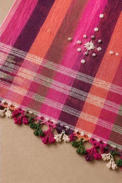 Berry Sunset Striped Cotton Dupatta view 3