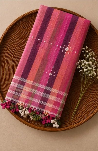 Berry Sunset Striped Cotton Dupatta