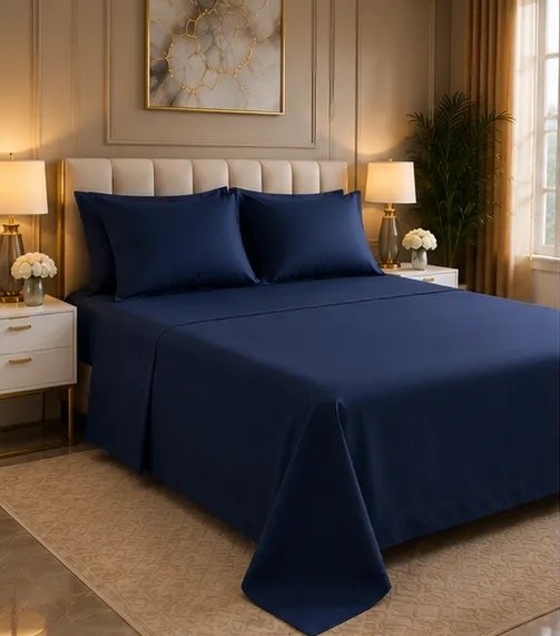 400 TC Premium Navy Blue Bedsheet