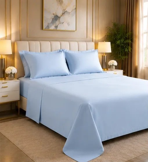 400 TC Premium Sky Blue Bedsheet view 5