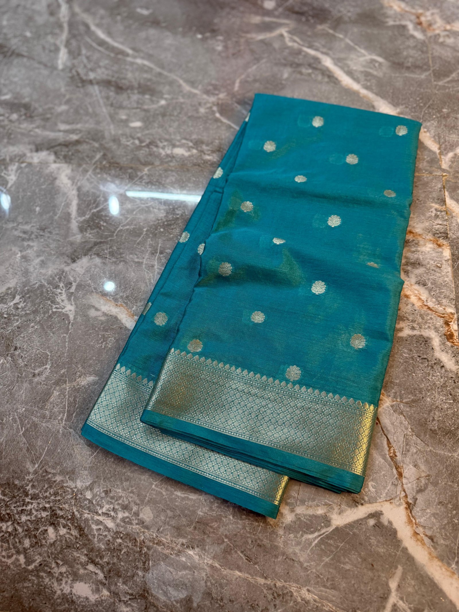 Elegant Teal Blue Zari Butti Banarasi Saree