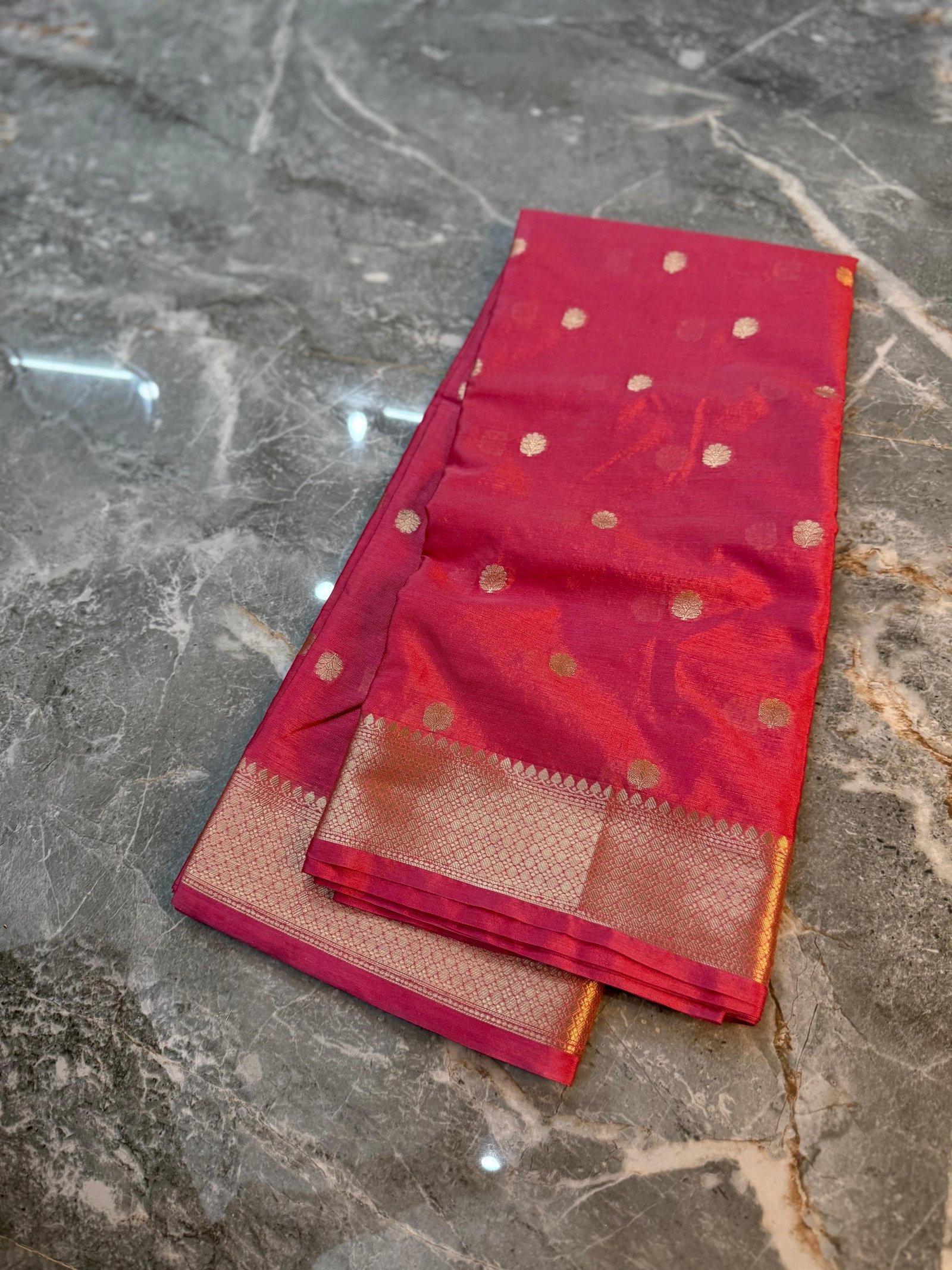 Elegant Rani Pink Golden Zari Butti Banarasi Saree