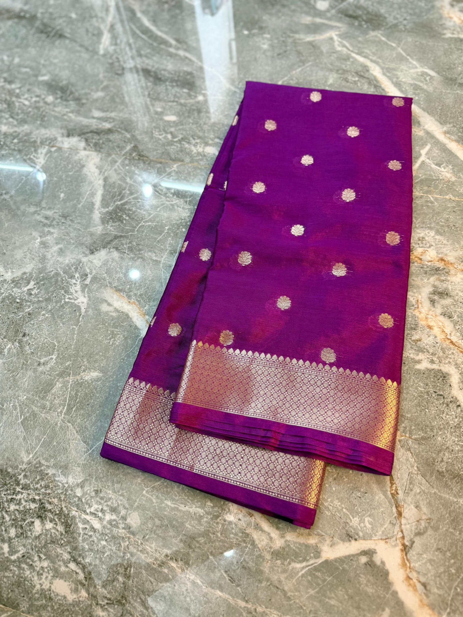 Royal Purple Golden Zari Butti Banarasi Saree