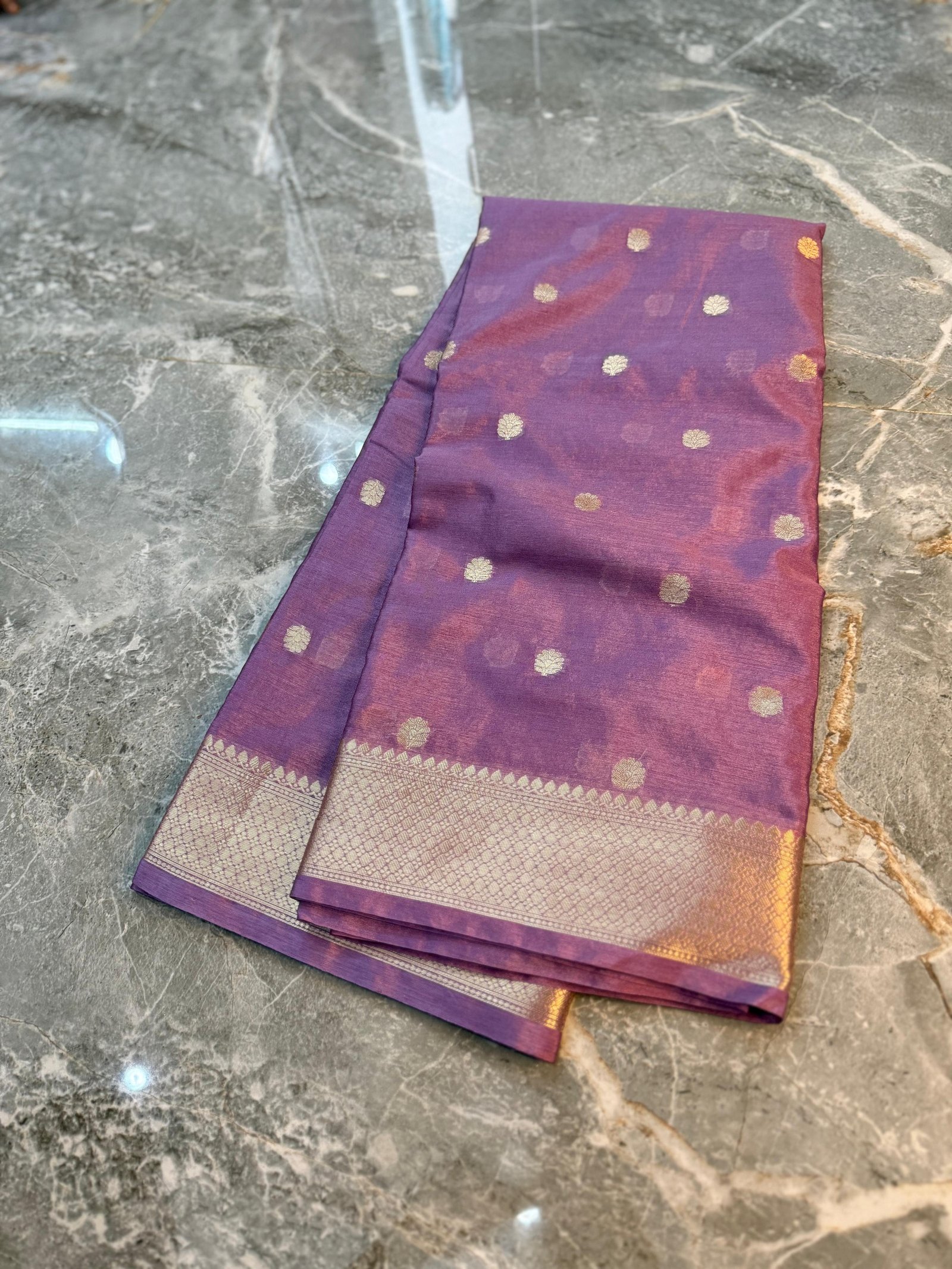 Royal Lavender Banarasi Silk Saree with Gold Zari Buta