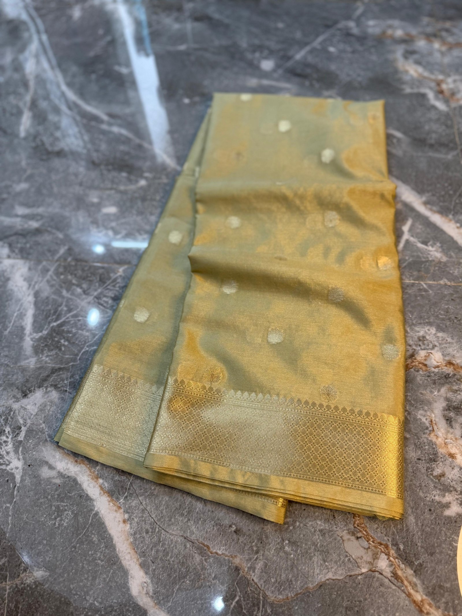 Elegant Olive Gold Banarasi Silk Saree with Zari Buta