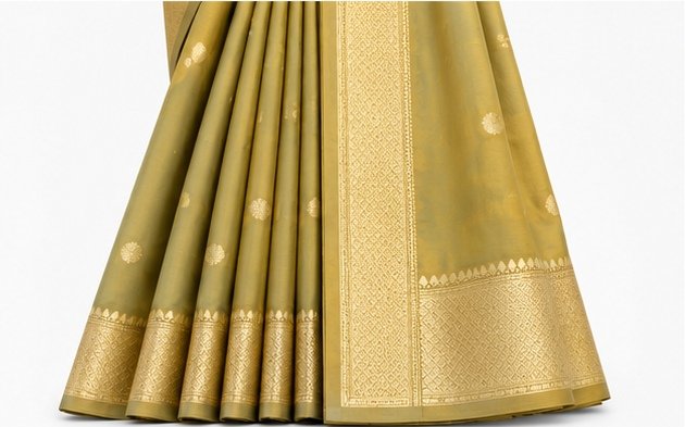 Elegant Olive Gold Banarasi Silk Saree with Zari Buta view 2