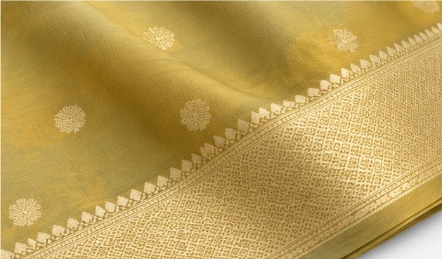 Elegant Olive Gold Banarasi Silk Saree with Zari Buta view 3
