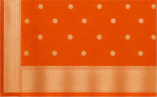 Bright Tangerine Orange Banarasi Silk Saree with Gold Zari Buta view 4