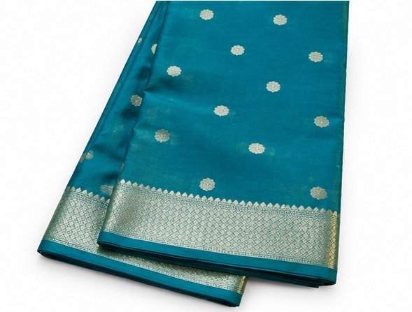 Elegant Teal Blue Zari Butti Banarasi Saree view 4