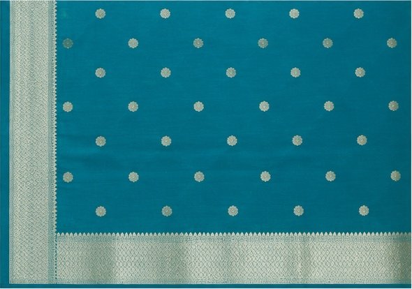 Elegant Teal Blue Zari Butti Banarasi Saree view 7