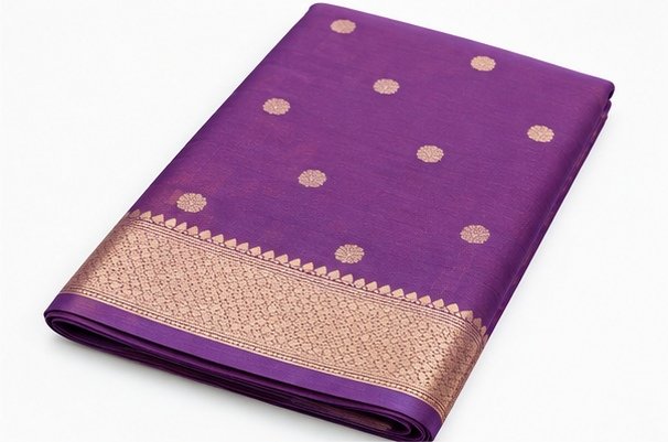 Royal Lavender Banarasi Silk Saree with Gold Zari Buta view 2