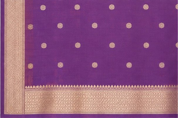 Royal Lavender Banarasi Silk Saree with Gold Zari Buta view 4