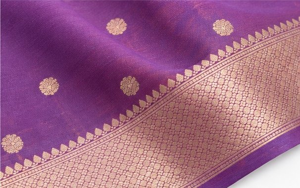 Royal Lavender Banarasi Silk Saree with Gold Zari Buta view 5