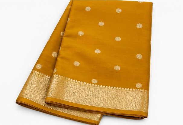 Vibrant Mustard Yellow Banarasi Silk Saree with Gold Zari Buta view 7
