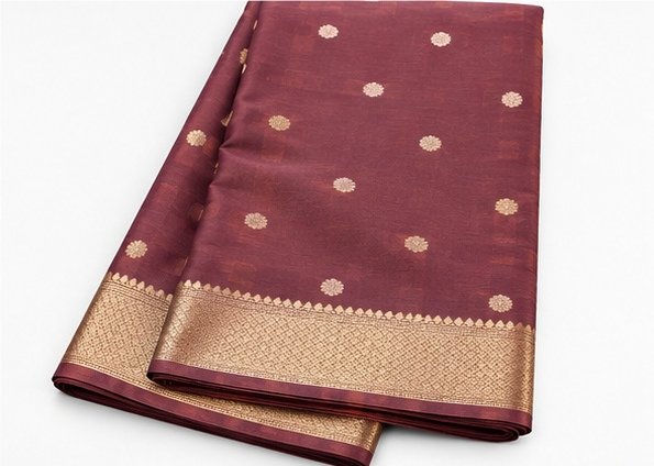 Elegant Rust Banarasi Silk Saree with Gold Zari Buta & Border view 5