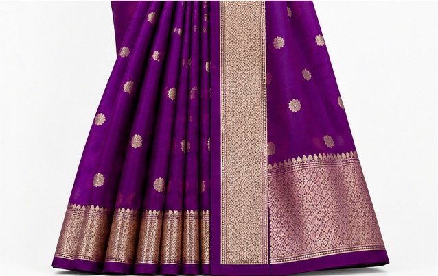 Royal Purple Golden Zari Butti Banarasi Saree view 2