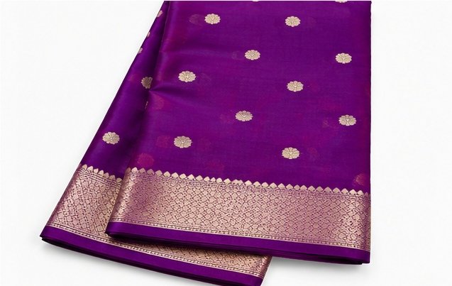 Royal Purple Golden Zari Butti Banarasi Saree view 4