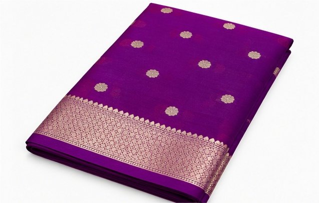 Royal Purple Golden Zari Butti Banarasi Saree view 6