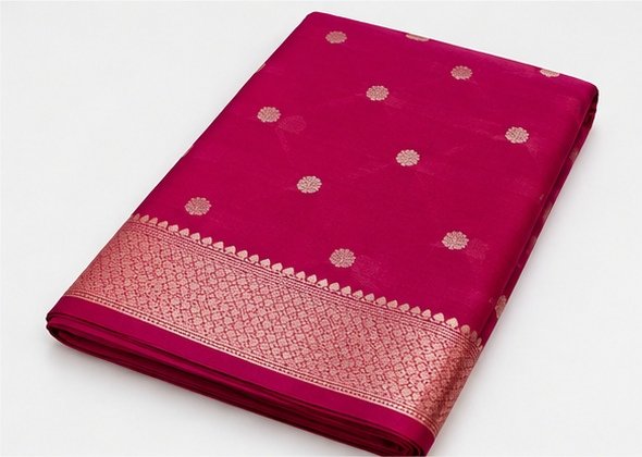 Royal Magenta Zari Butti Banarasi Saree view 3