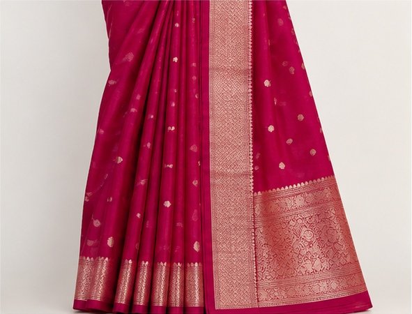 Royal Magenta Zari Butti Banarasi Saree view 4