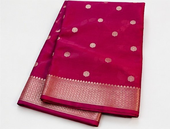 Royal Magenta Zari Butti Banarasi Saree view 6