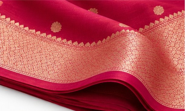 Elegant Rani Pink Golden Zari Butti Banarasi Saree view 2