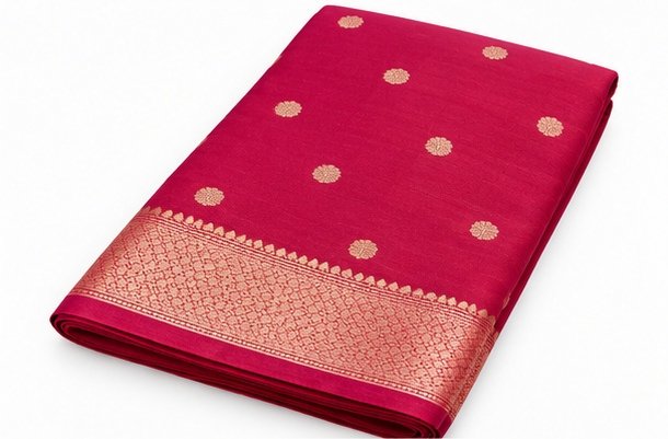 Elegant Rani Pink Golden Zari Butti Banarasi Saree view 3