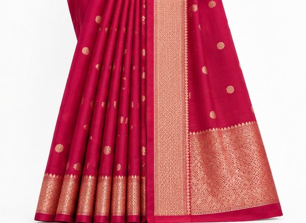 Elegant Rani Pink Golden Zari Butti Banarasi Saree view 4