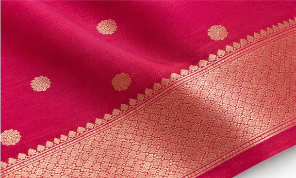 Elegant Rani Pink Golden Zari Butti Banarasi Saree view 5