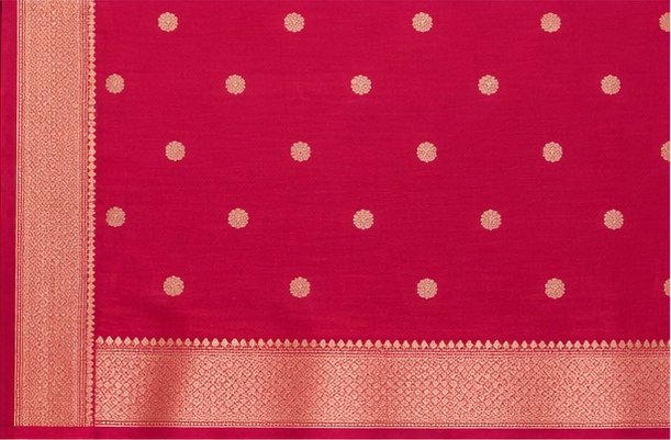 Elegant Rani Pink Golden Zari Butti Banarasi Saree view 7
