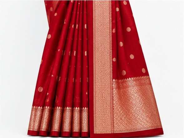 Deep Red Golden Zari Butti Banarasi Saree view 3