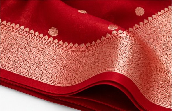 Deep Red Golden Zari Butti Banarasi Saree view 4