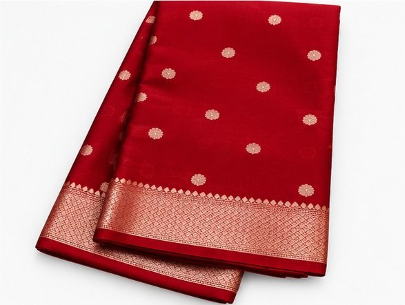 Deep Red Golden Zari Butti Banarasi Saree view 5