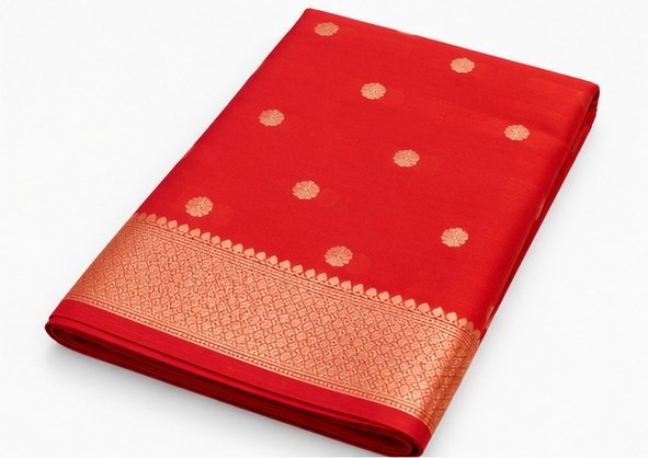 Elegant Red Zari Butti Banarasi Saree view 3