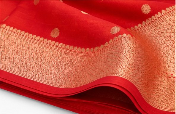Elegant Red Zari Butti Banarasi Saree view 4