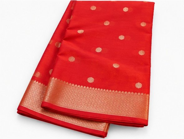 Elegant Red Zari Butti Banarasi Saree view 6