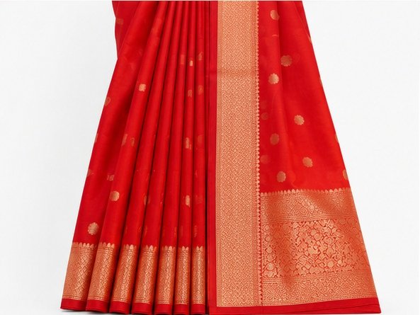 Elegant Red Zari Butti Banarasi Saree view 7