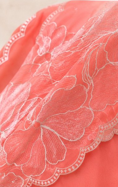 Peach Coral Floral Embroidered Designer Saree view 4