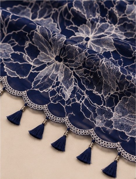 Midnight Navy Blue Floral Embroidered Designer Saree view 3