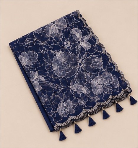 Midnight Navy Blue Floral Embroidered Designer Saree view 6