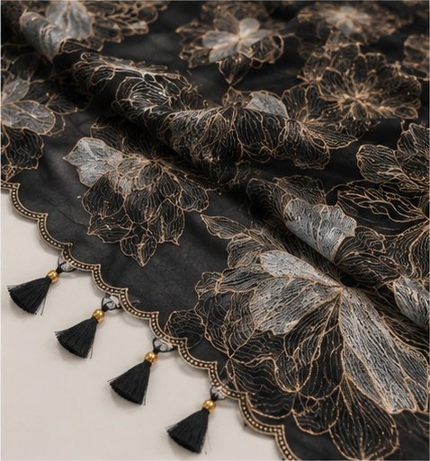 Black Floral Embroidered Designer Saree view 6