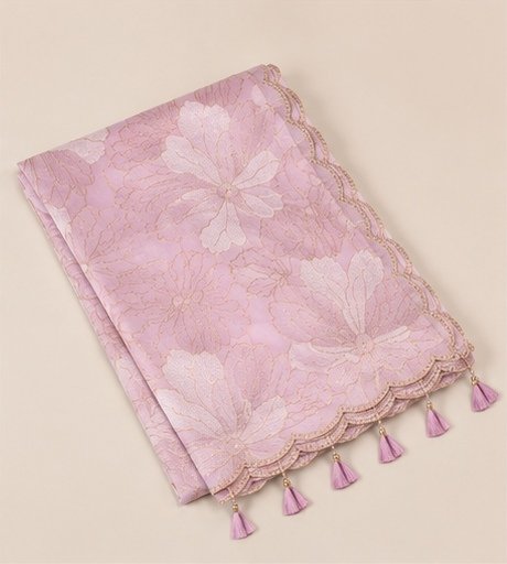 Pastel Lavender Pink Floral Embroidered Designer Saree view 5