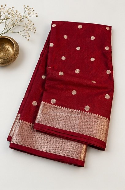 Royal Maroon Banarasi Silk Saree with Gold Zari Buta