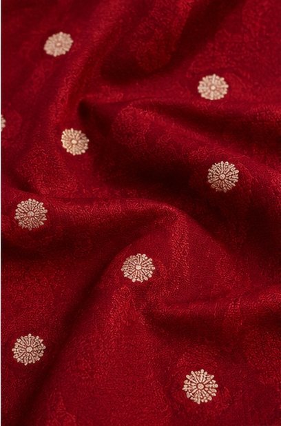 Royal Maroon Banarasi Silk Saree with Gold Zari Buta view 3